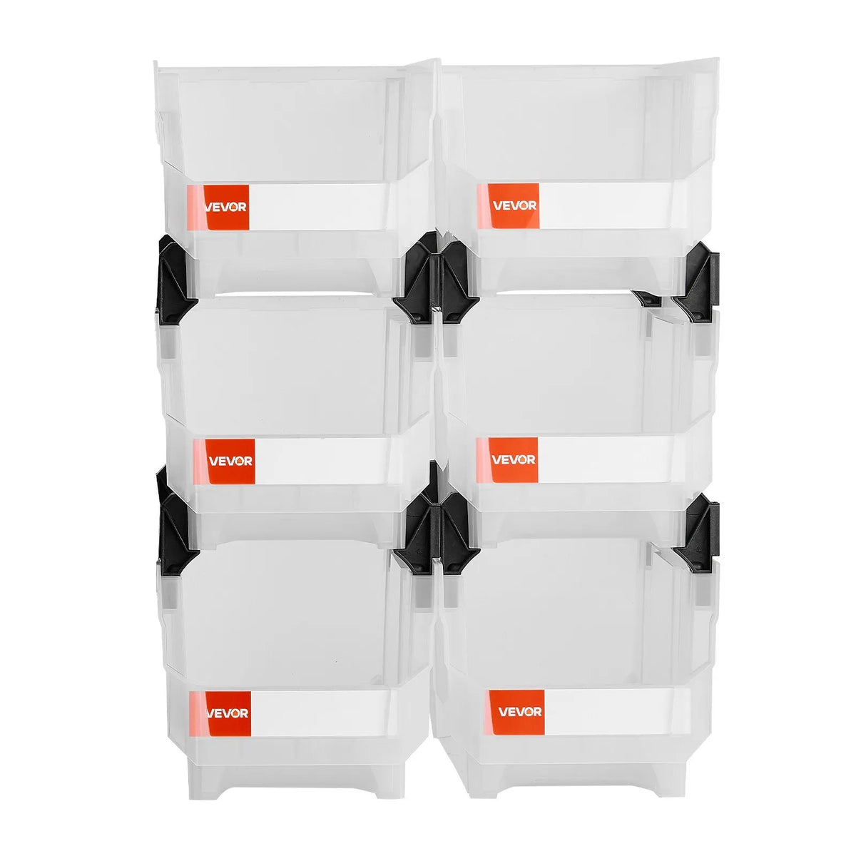 VEVOR sakraujamas plastmasas uzglabāšanas kastes 377 x 215 x 180 mm, konteineri skapim, garāžai, sīkām detaļām, biroja piederumiem un citiem aksesuāriem, 6 gab., caurspīdīgas - ZEMLETES.LV