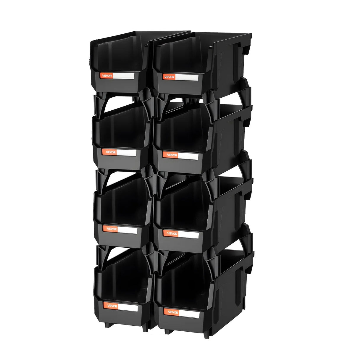 VEVOR sakraujamas plastmasas uzglabāšanas kastes 276 x 140 x 130 mm, konteineri skapim, garāžai, sīkām detaļām, biroja piederumiem un citiem aksesuāriem, 8 gab., melnas - ZEMLETES.LV