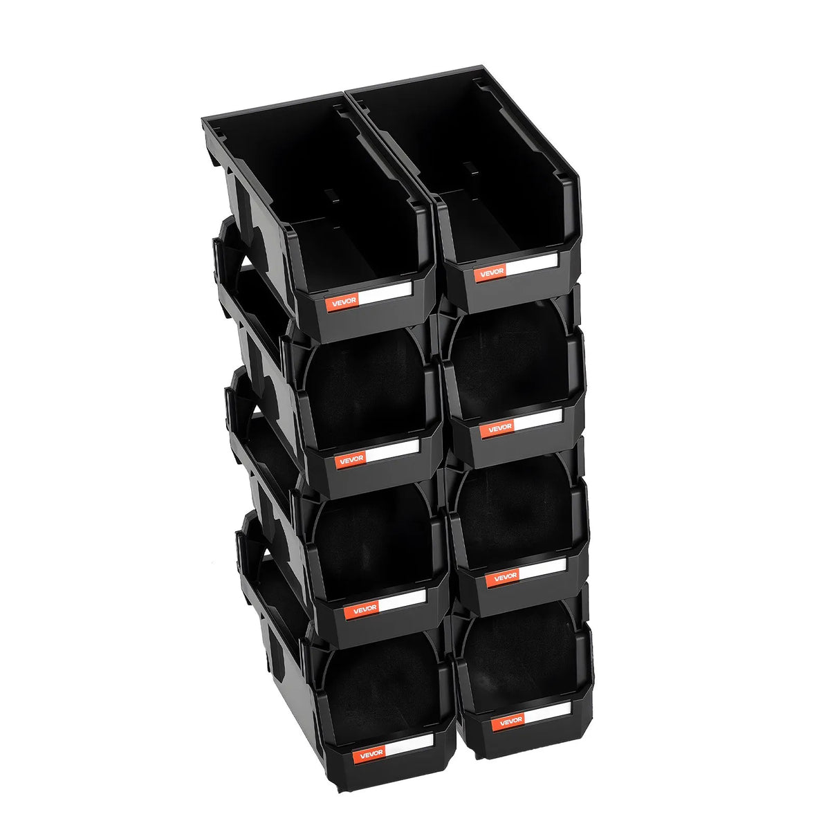 VEVOR sakraujamas plastmasas uzglabāšanas kastes 276 x 140 x 130 mm, konteineri skapim, garāžai, sīkām detaļām, biroja piederumiem un citiem aksesuāriem, 8 gab., melnas - ZEMLETES.LV