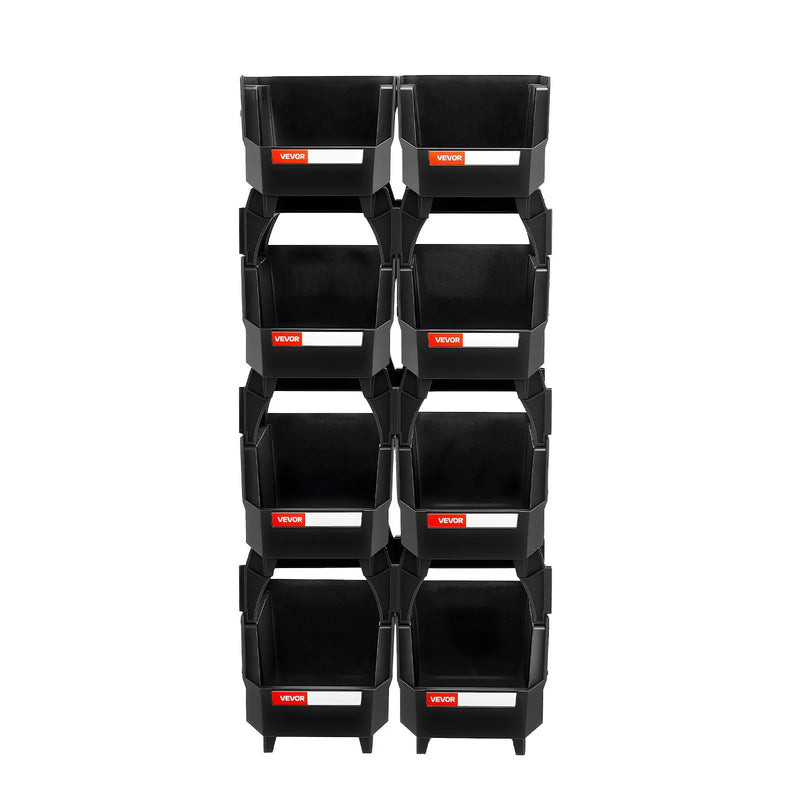 VEVOR sakraujamas plastmasas uzglabāšanas kastes 276 x 140 x 130 mm, konteineri skapim, garāžai, sīkām detaļām, biroja piederumiem un citiem aksesuāriem, 8 gab., melnas - ZEMLETES.LV