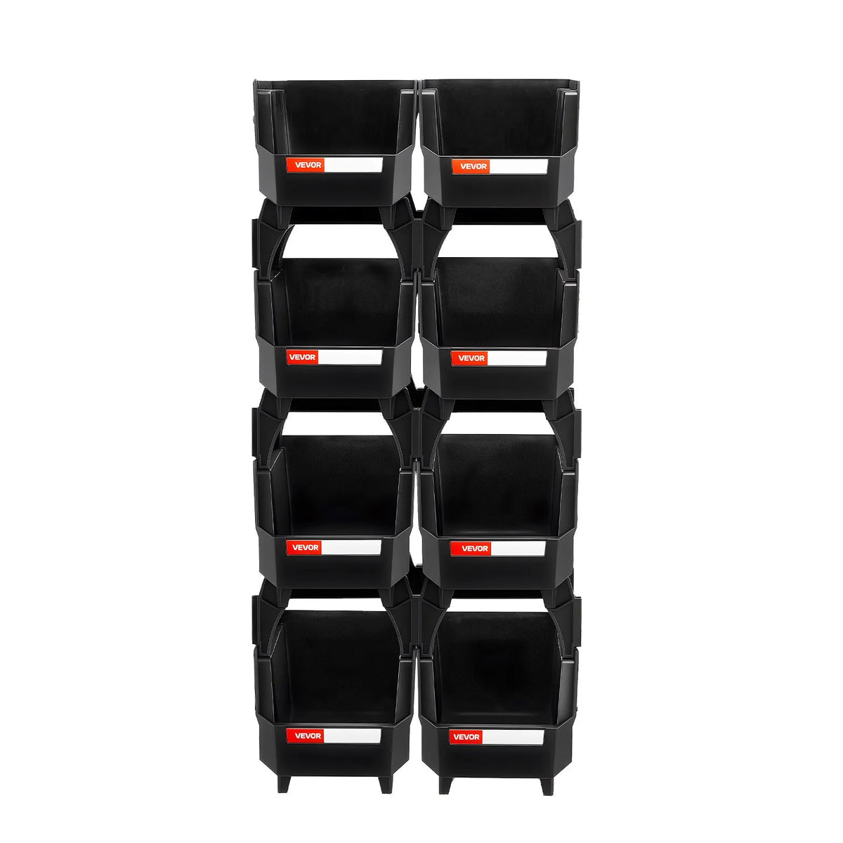 VEVOR sakraujamas plastmasas uzglabāšanas kastes 276 x 140 x 130 mm, konteineri skapim, garāžai, sīkām detaļām, biroja piederumiem un citiem aksesuāriem, 8 gab., melnas - ZEMLETES.LV