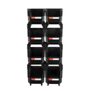 VEVOR sakraujamas plastmasas uzglabāšanas kastes 276 x 140 x 130 mm, konteineri skapim, garāžai, sīkām detaļām, biroja piederumiem un citiem aksesuāriem, 8 gab., melnas - ZEMLETES.LV