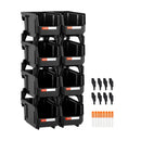 VEVOR sakraujamas plastmasas uzglabāšanas kastes 276 x 140 x 130 mm, konteineri skapim, garāžai, sīkām detaļām, biroja piederumiem un citiem aksesuāriem, 8 gab., melnas - ZEMLETES.LV