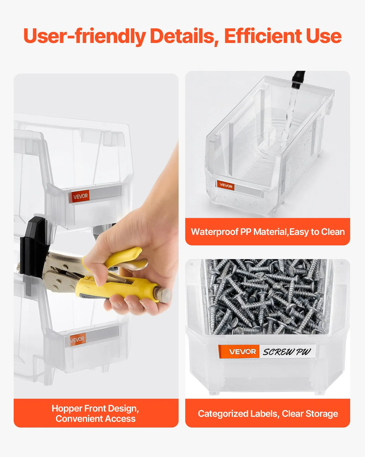 VEVOR sakraujamas plastmasas uzglabāšanas kastes 276 x 140 x 130 mm, konteineri skapim, garāžai, sīkām detaļām, biroja piederumiem un citiem aksesuāriem, 8 gab., caurspīdīgas - ZEMLETES.LV