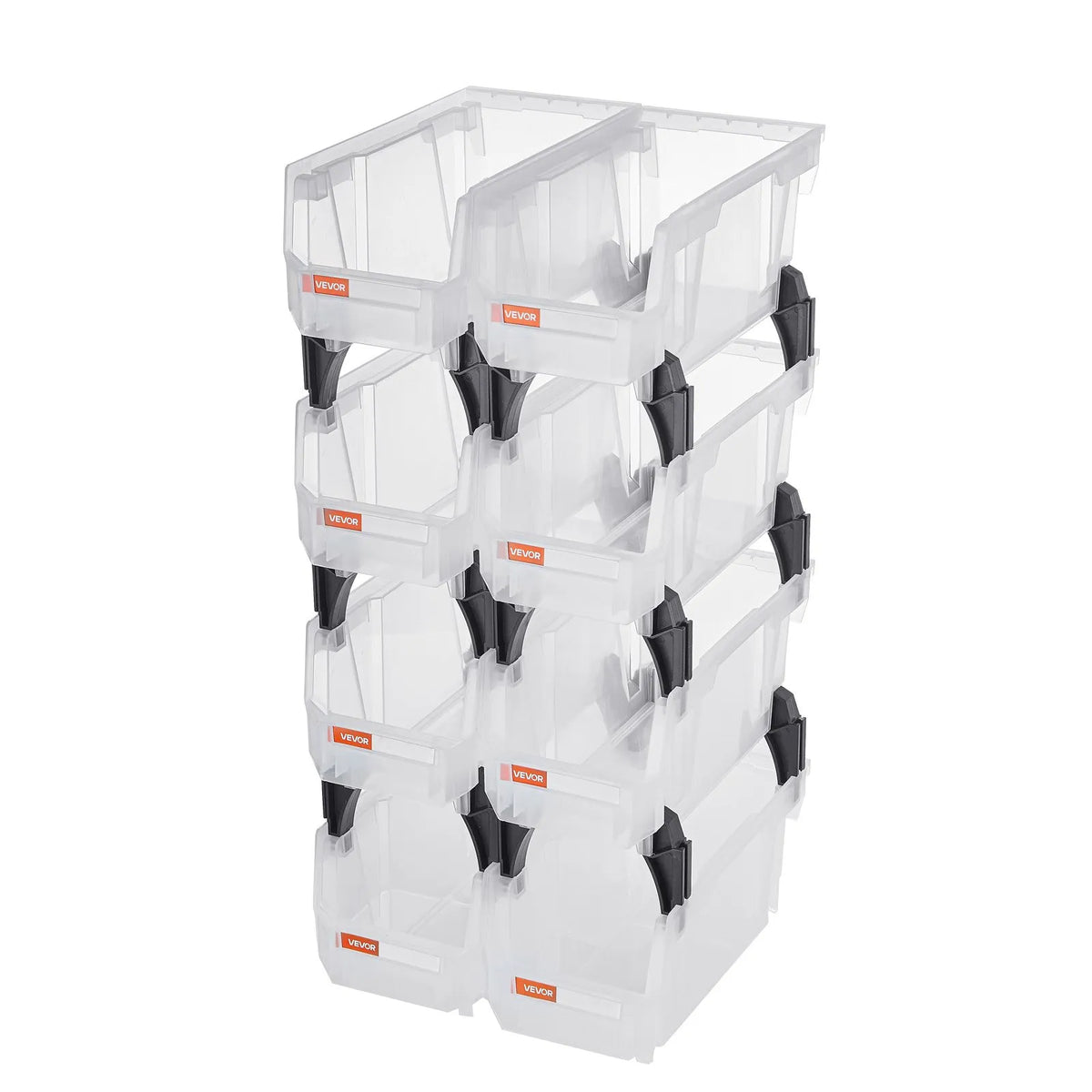 VEVOR sakraujamas plastmasas uzglabāšanas kastes 276 x 140 x 130 mm, konteineri skapim, garāžai, sīkām detaļām, biroja piederumiem un citiem aksesuāriem, 8 gab., caurspīdīgas - ZEMLETES.LV