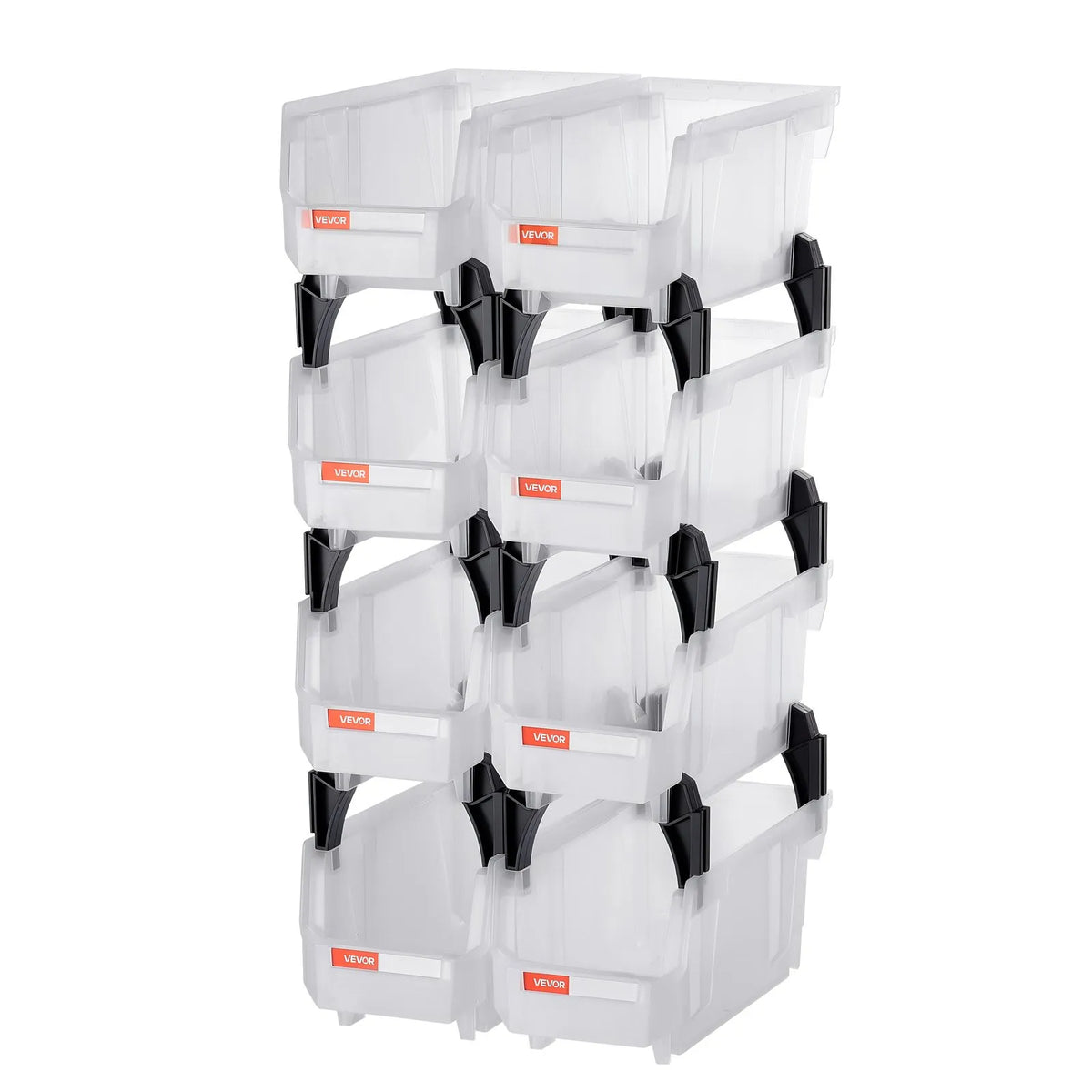 VEVOR sakraujamas plastmasas uzglabāšanas kastes 276 x 140 x 130 mm, konteineri skapim, garāžai, sīkām detaļām, biroja piederumiem un citiem aksesuāriem, 8 gab., caurspīdīgas - ZEMLETES.LV