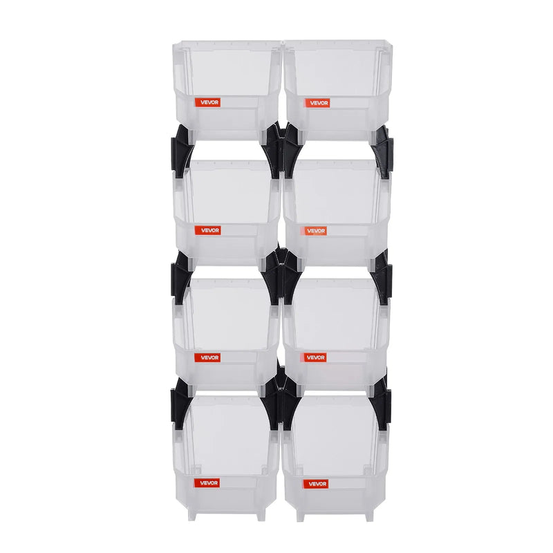 VEVOR sakraujamas plastmasas uzglabāšanas kastes 276 x 140 x 130 mm, konteineri skapim, garāžai, sīkām detaļām, biroja piederumiem un citiem aksesuāriem, 8 gab., caurspīdīgas - ZEMLETES.LV
