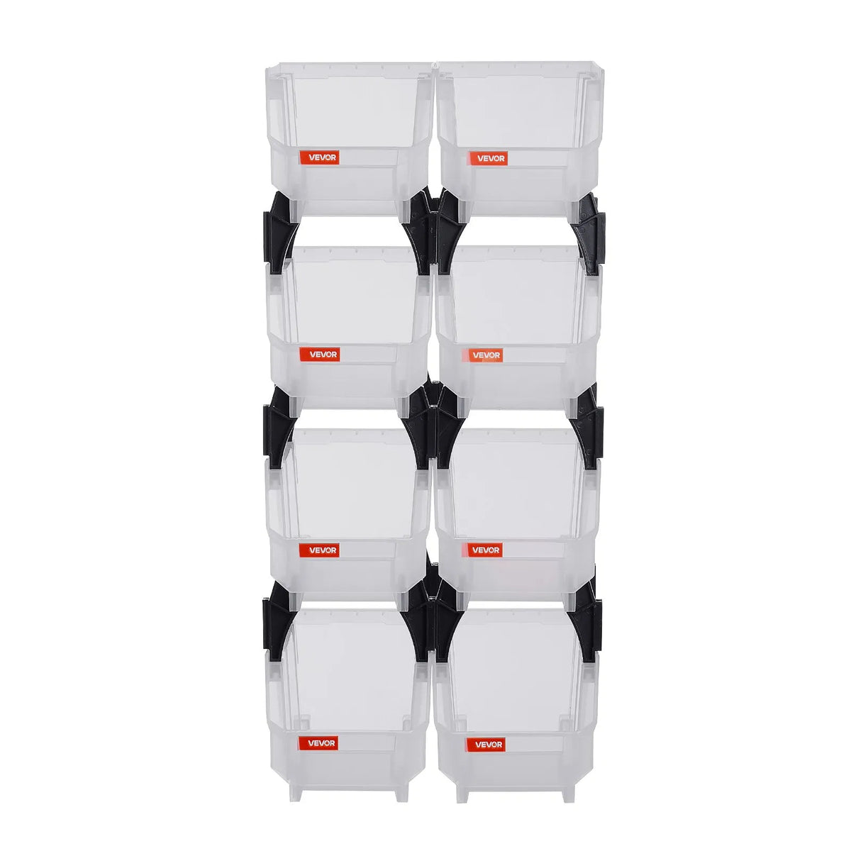 VEVOR sakraujamas plastmasas uzglabāšanas kastes 276 x 140 x 130 mm, konteineri skapim, garāžai, sīkām detaļām, biroja piederumiem un citiem aksesuāriem, 8 gab., caurspīdīgas - ZEMLETES.LV