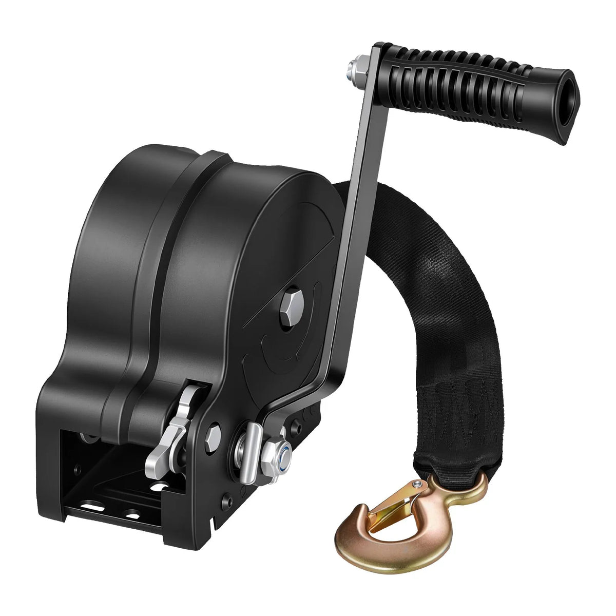 VEVOR Boat Winch, 726 kg Hand Winch, Heavy-Duty Manual Winch with 6.1 m Orange Polyester Strap, Portable Two-Way Ratchet Mechanism with 2-Speed Shift and Non-Slip Handle for Boat Trailers and ATV Towing