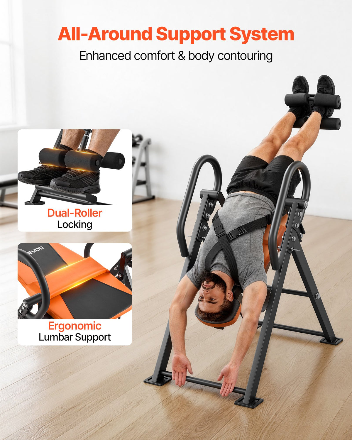 VEVOR Foldable Inversion Table QD002A with Roller Lock, Adjustable Angle and Height, up to 136 kg