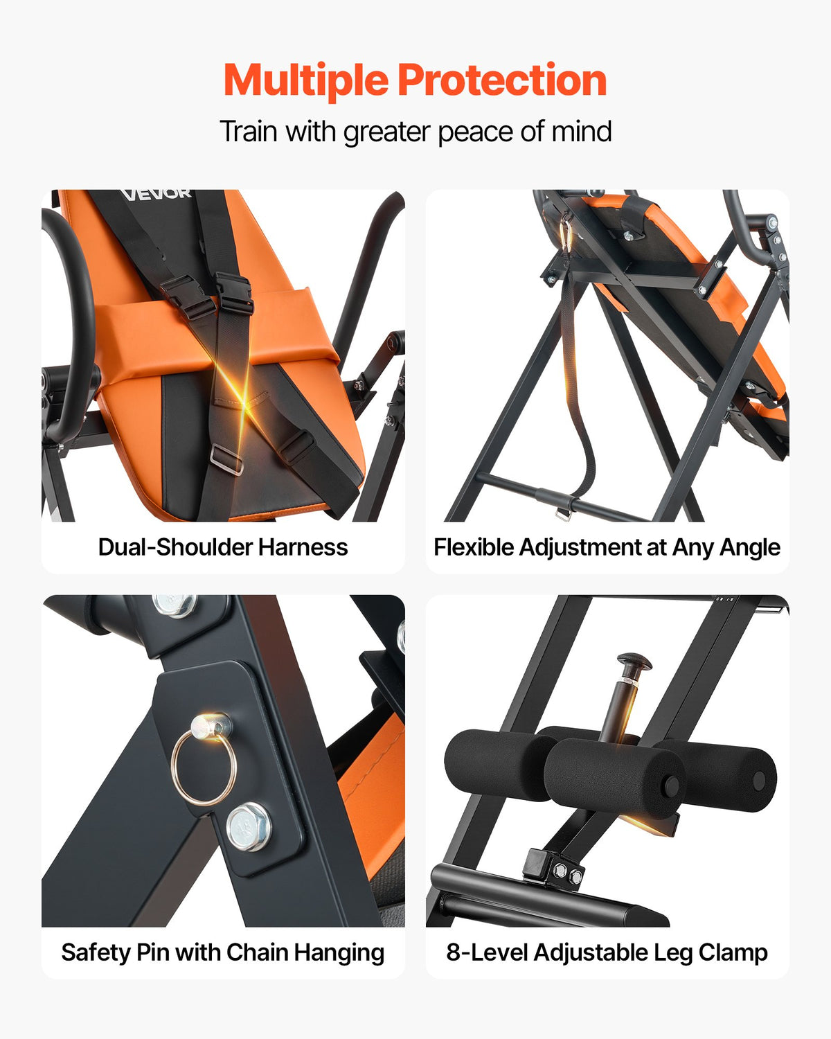 VEVOR Foldable Inversion Table QD002A with Roller Lock, Adjustable Angle and Height, up to 136 kg
