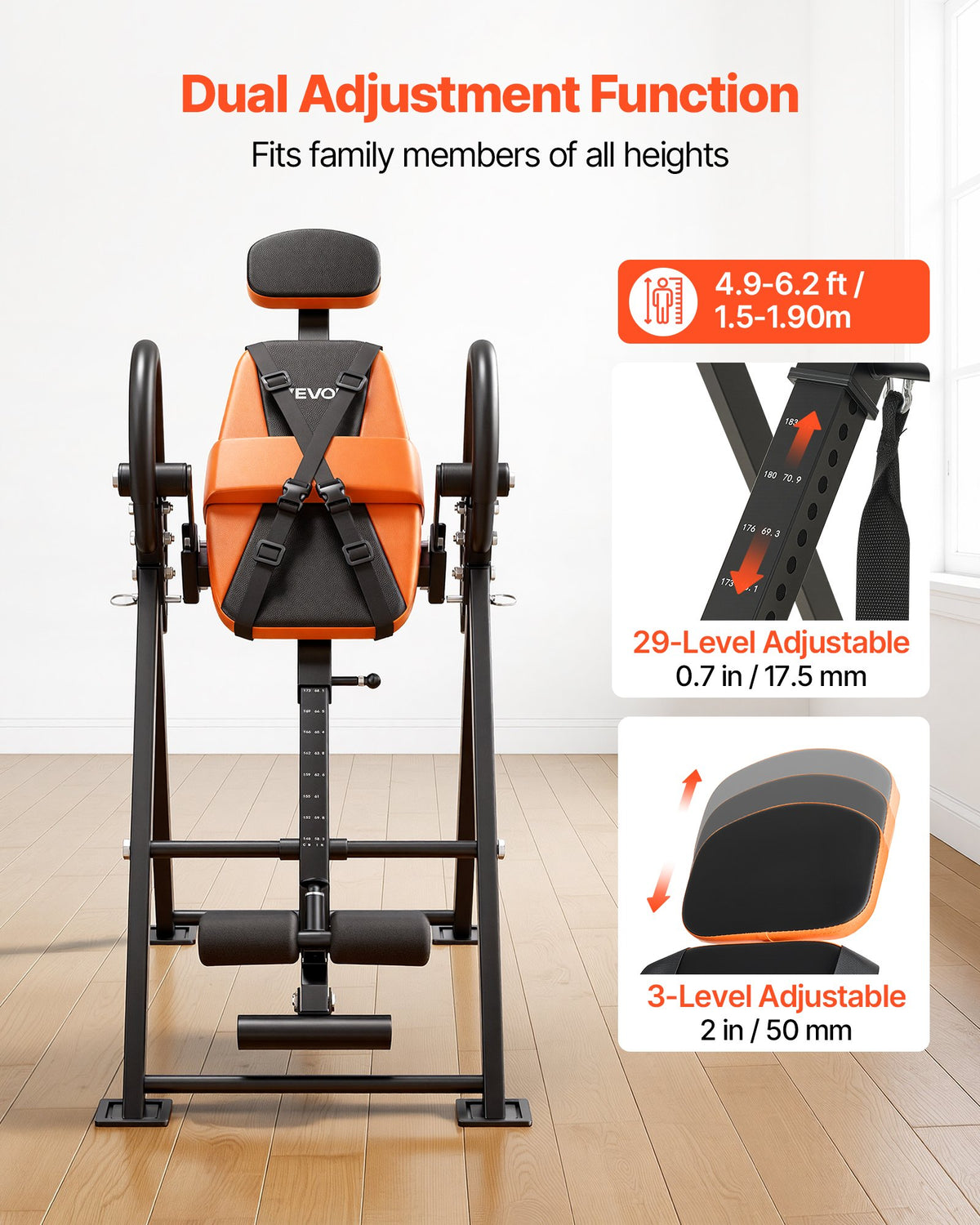 VEVOR Foldable Inversion Table QD002A with Roller Lock, Adjustable Angle and Height, up to 136 kg