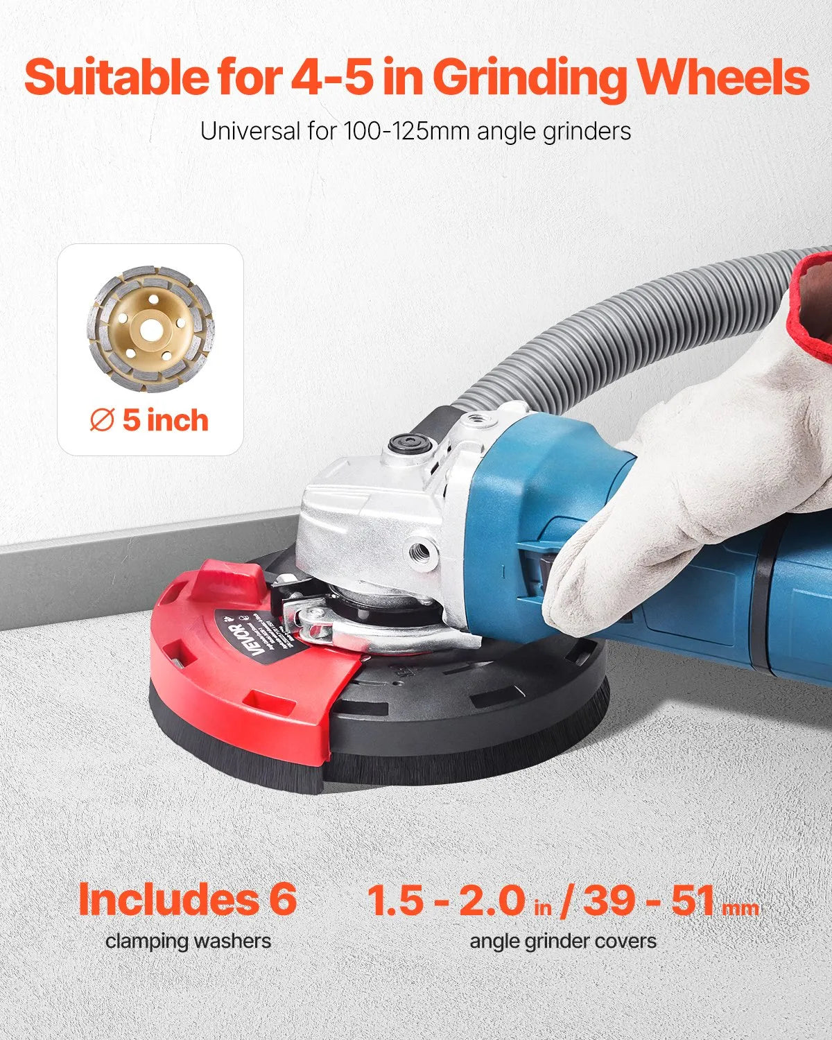 VEVOR Angle Grinder Dust Shroud 100–125 mm with 125 mm Diamond Grinding Wheel