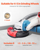 VEVOR slīpēšanas putekļu pārsegs leņķa slīpmašīnai, universāls 100–125 mm, virsmas slīpēšanas putekļu pārsegs ar 6 stiprinājuma paplāksnēm un 125 mm dimanta slīpripu, savienojams ar putekļsūcēju, kokam, betonam, sienām