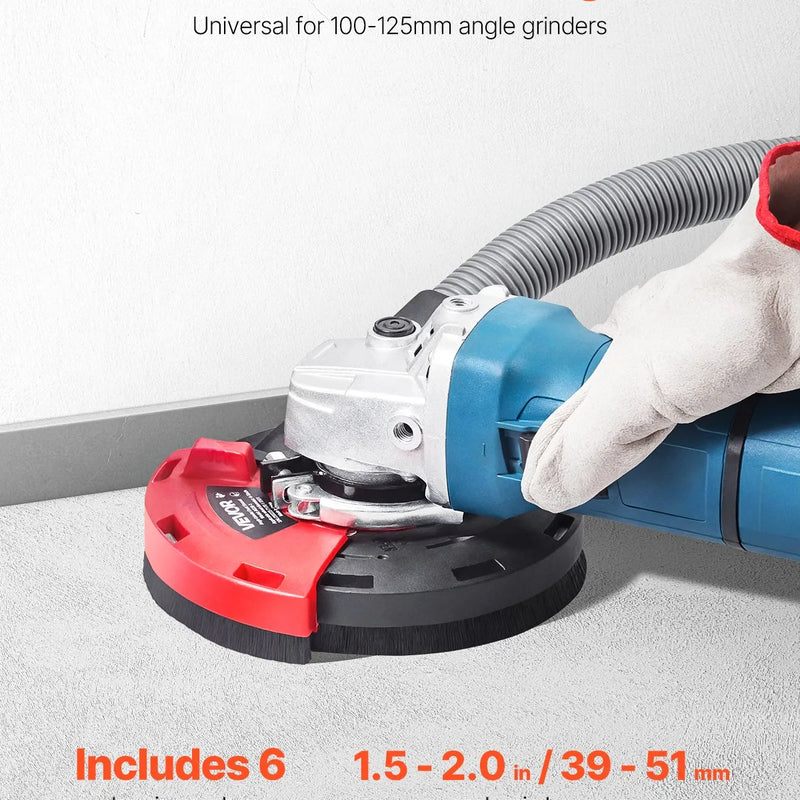 VEVOR slīpēšanas putekļu pārsegs leņķa slīpmašīnai, universāls 10,2–12,7 cm, virsmas slīpmašīnas putekļu pārsegs ar 6 stiprinājuma paplāksnēm, savienojams ar putekļsūcēju, piemērots koka, betona, sienu un akmens slīpēšanai