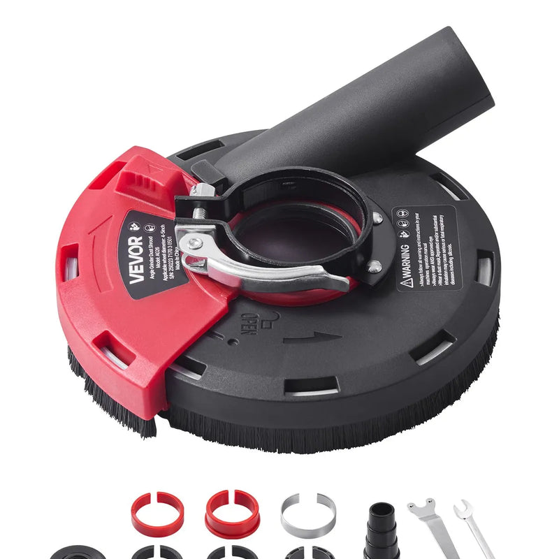 VEVOR slīpēšanas putekļu pārsegs leņķa slīpmašīnai, universāls 10,2–12,7 cm, virsmas slīpmašīnas putekļu pārsegs ar 6 stiprinājuma paplāksnēm, savienojams ar putekļsūcēju, piemērots koka, betona, sienu un akmens slīpēšanai