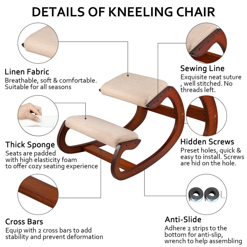 VEVOR ergonomiskais ceļgalu krēsls ar 99,8 kg kravnesību, ceļgalu stājas krēsls ar gurnu spilvenu, ergonomisks krēsls pareizas stājas veicināšanai mājas birojam un darbam pie datora