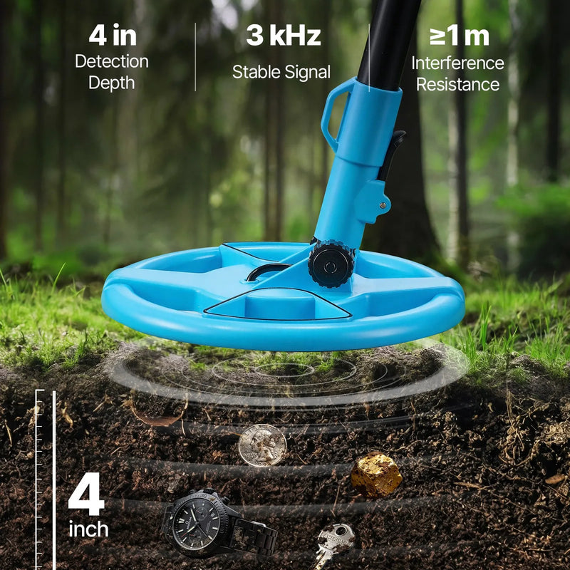 VEVOR metāla detektors ar 101,6 mm displeju, viegls, ar LCD ekrānu un 152,4 mm IP68 ūdensizturīgu meklēšanas spoli, regulējams 650–930 mm, piemērots zelta meklēšanai