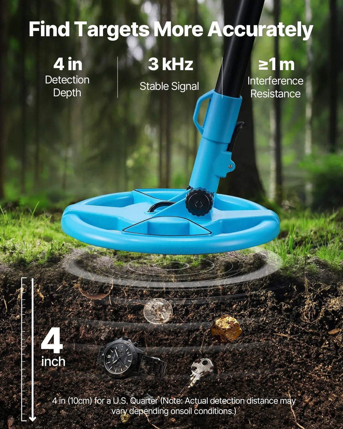 VEVOR metāla detektors ar 101,6 mm displeju, viegls, ar LCD ekrānu un 152,4 mm IP68 ūdensizturīgu meklēšanas spoli, regulējams 650–930 mm, piemērots zelta meklēšanai - ZEMLETES.LV