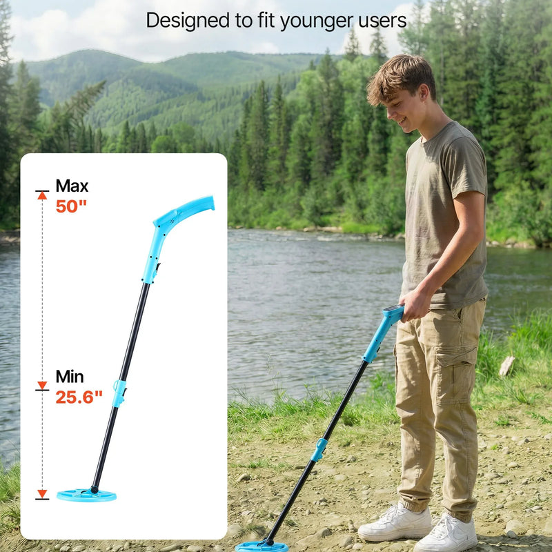 VEVOR metāla detektors ar 101,6 mm displeju, viegls, ar LCD ekrānu un 152,4 mm IP68 ūdensizturīgu meklēšanas spoli, regulējams 650–930 mm, piemērots zelta meklēšanai