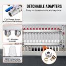 VEVOR 12 zaru starojuma apkures kolektors, 12,7 mm PEX cauruļu kolektors no nerūsējošā tērauda hidrauliskajai grīdas apkurei, PEX kolektora komplekts ar 12,7 mm adapteriem