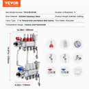 VEVOR 3 zaru starojuma apkures kolektors, 12,7 mm PEX cauruļu kolektors no nerūsējošā tērauda hidrauliskajai grīdas apkurei, PEX kolektora komplekts ar 12,7 mm adapteriem