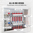 VEVOR 6 zaru starojuma apkures kolektors, 12,7 mm PEX cauruļu kolektors no nerūsējošā tērauda hidrauliskajai grīdas apkurei, PEX kolektora komplekts ar 12,7 mm adapteriem