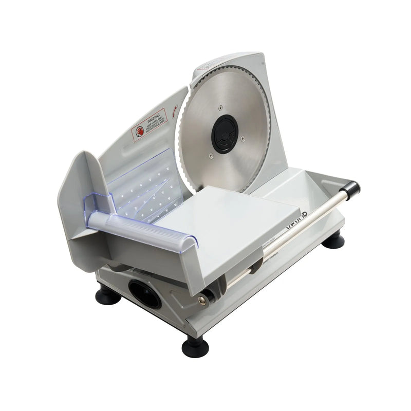 VEVOR gaļas griezējs, 150 W elektriskā šķēlētājmašīna ar 170 mm asmeni, 65–90 apgr./min griešanas ātrums, 0–15 mm regulējams biezums, saldētai gaļai, šķiņķim, bagetei un steikam