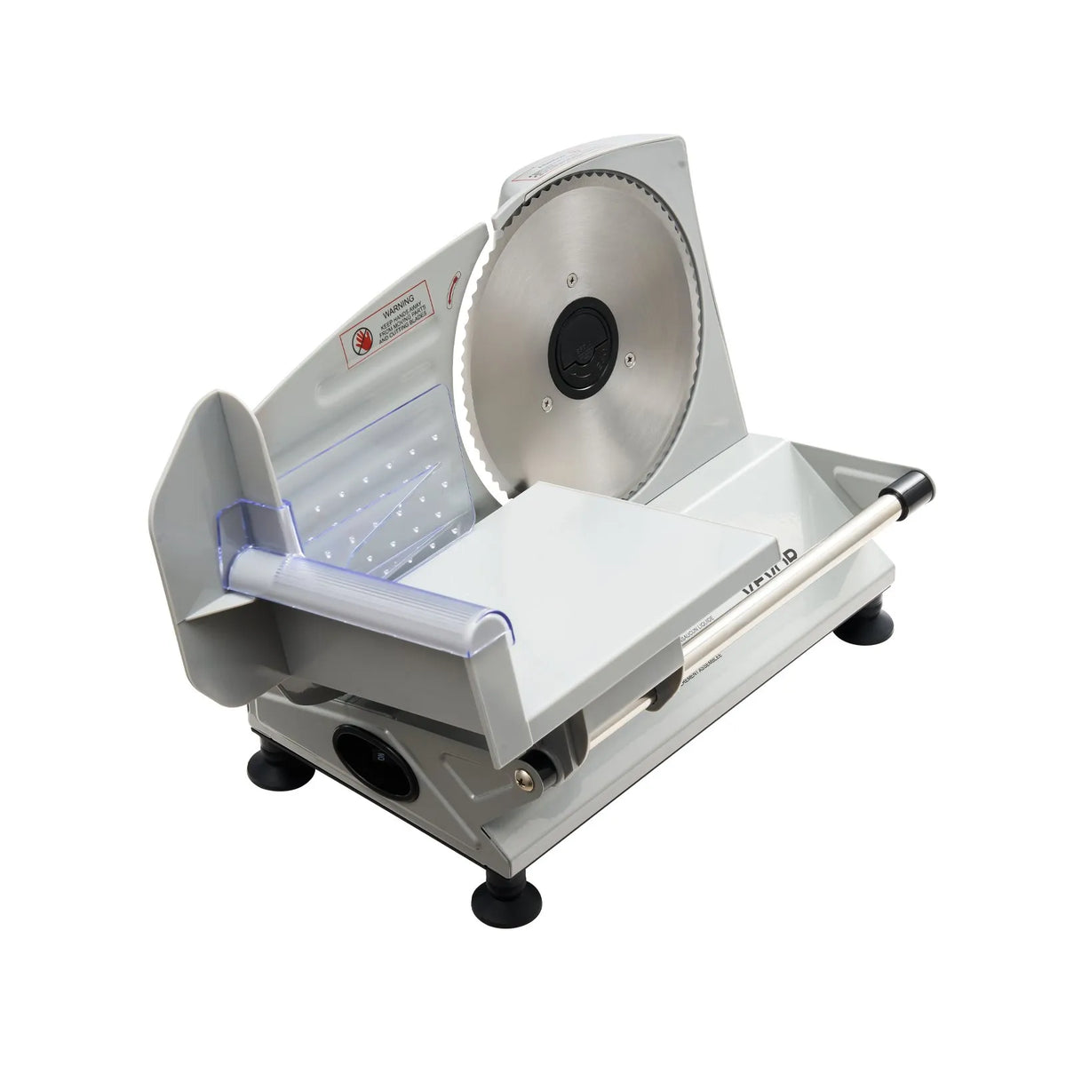 VEVOR gaļas griezējs, 150 W elektriskā šķēlētājmašīna ar 170 mm asmeni, 65–90 apgr./min griešanas ātrums, 0–15 mm regulējams biezums, saldētai gaļai, šķiņķim, bagetei un steikam - ZEMLETES.LV