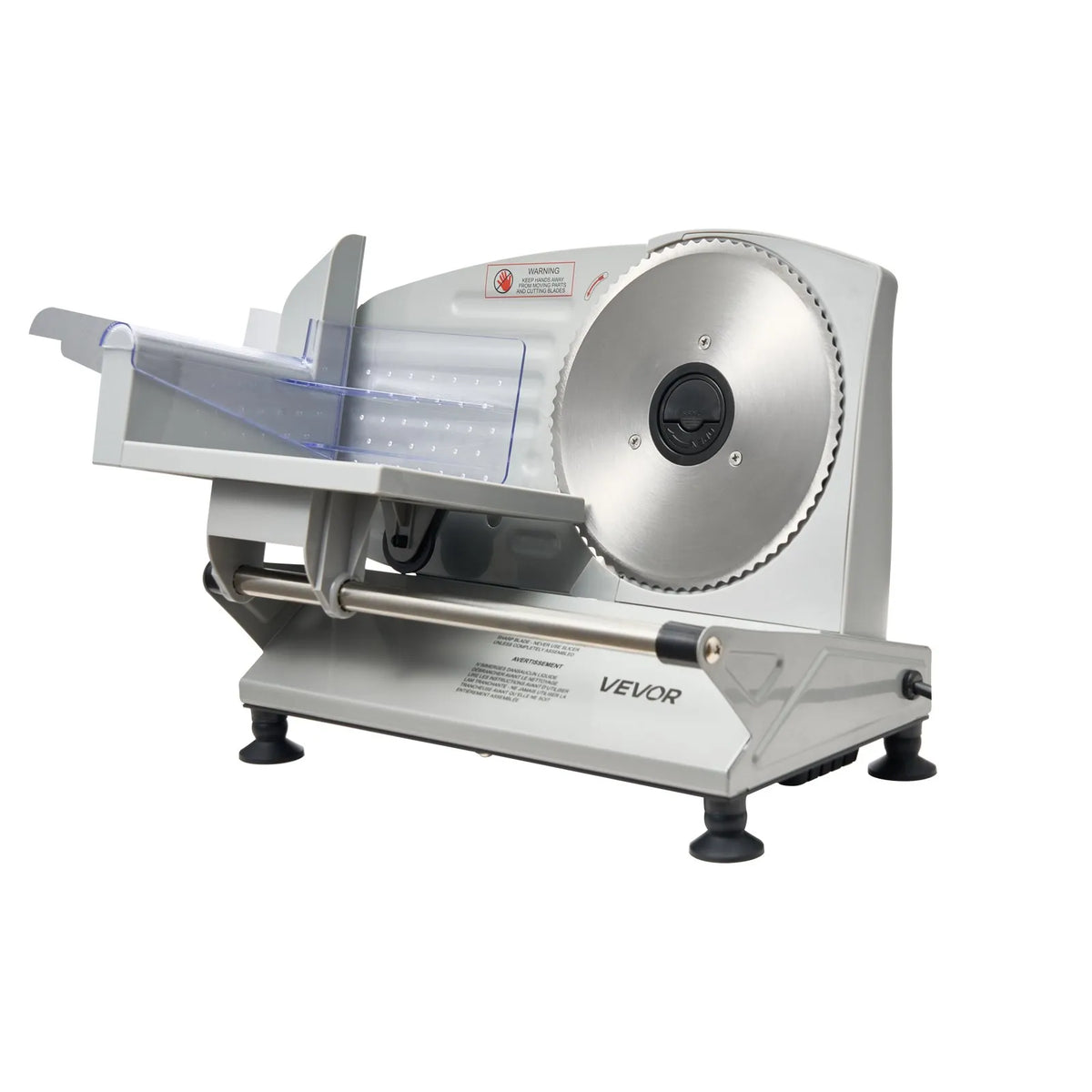 VEVOR gaļas griezējs, 150 W elektriskā šķēlētājmašīna ar 170 mm asmeni, 65–90 apgr./min griešanas ātrums, 0–15 mm regulējams biezums, saldētai gaļai, šķiņķim, bagetei un steikam - ZEMLETES.LV