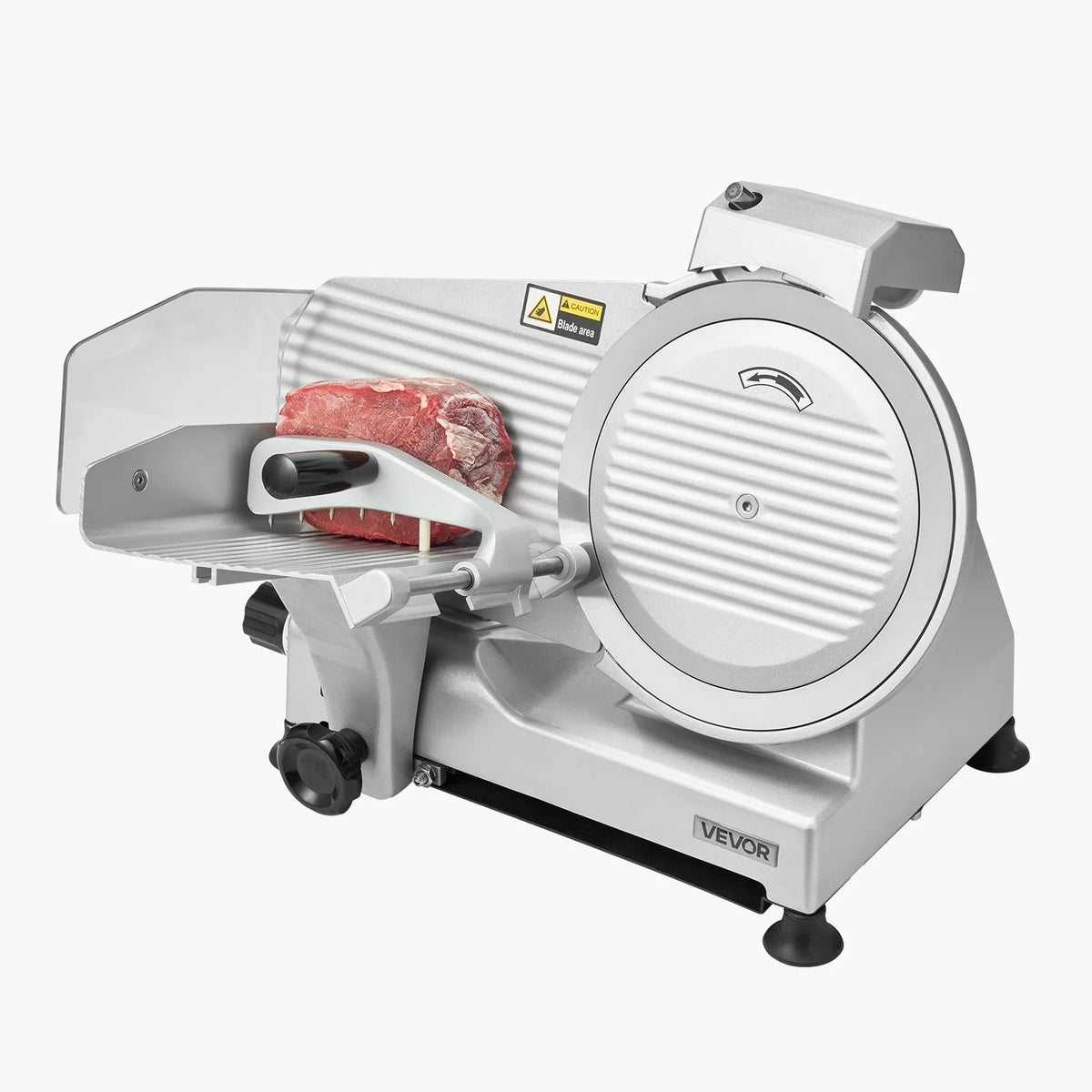 VEVOR komerciālais gaļas griezējs, 320 W elektriskā šķēlētājmašīna ar 250 mm asmeni, 450 apgr./min griešanas ātrums, 0–10 mm regulējams biezums, saldētai gaļai, šķiņķim, bagetei un steikam - ZEMLETES.LV