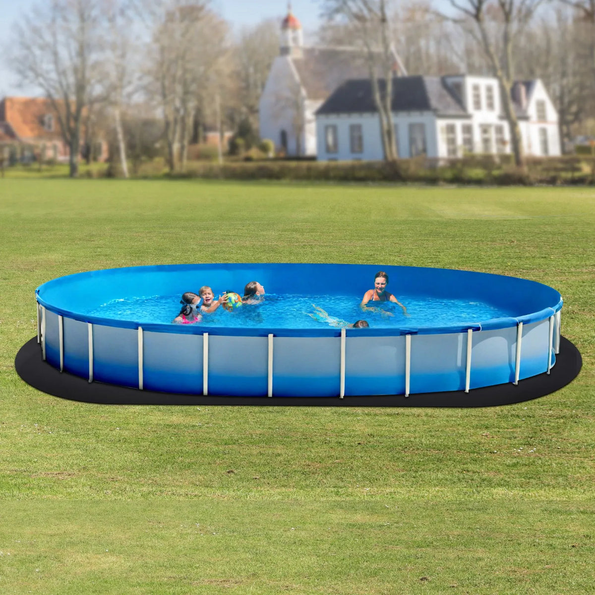VEVOR Pool Liner Pad for Oval Above Ground Pool 4.57 × 9.14 m, Extra Thick Pool Underlayment, Puncture Protection, Recycled Geotextile Material Base, Extends Liner Lifespan