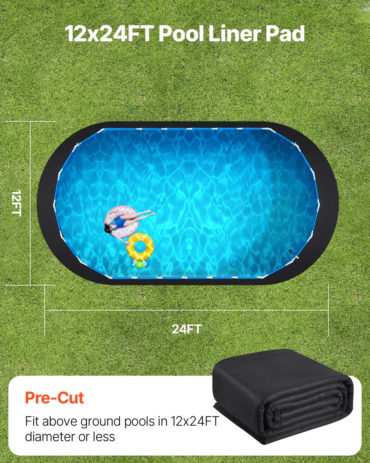 VEVOR Pool Liner Pad for Oval Above Ground Pool 3.66 × 7.32 m, Extra Thick Pool Pad, Puncture Protection, Recycled Geotextile Material Base, Extends Liner Lifespan
