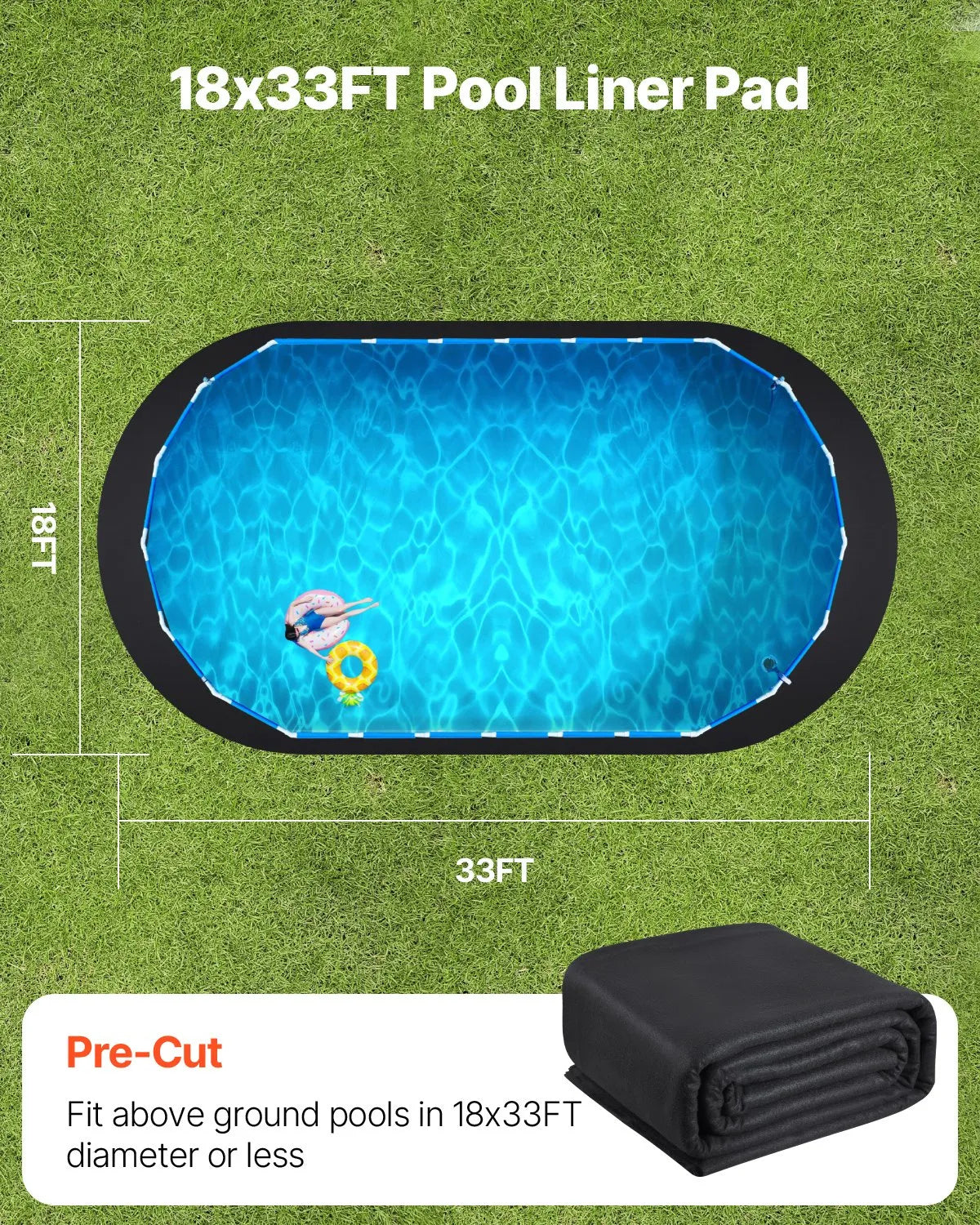VEVOR Pool Liner Pad for Oval Above Ground Pool 5.5 × 10 m, Extra Thick Pool Pad, Puncture Protection, Recycled Geotextile Material Base, Extends Liner Lifespan