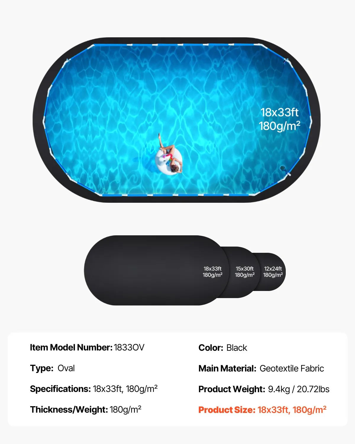 VEVOR Pool Liner Pad for Oval Above Ground Pool 5.5 × 10 m, Extra Thick Pool Pad, Puncture Protection, Recycled Geotextile Material Base, Extends Liner Lifespan