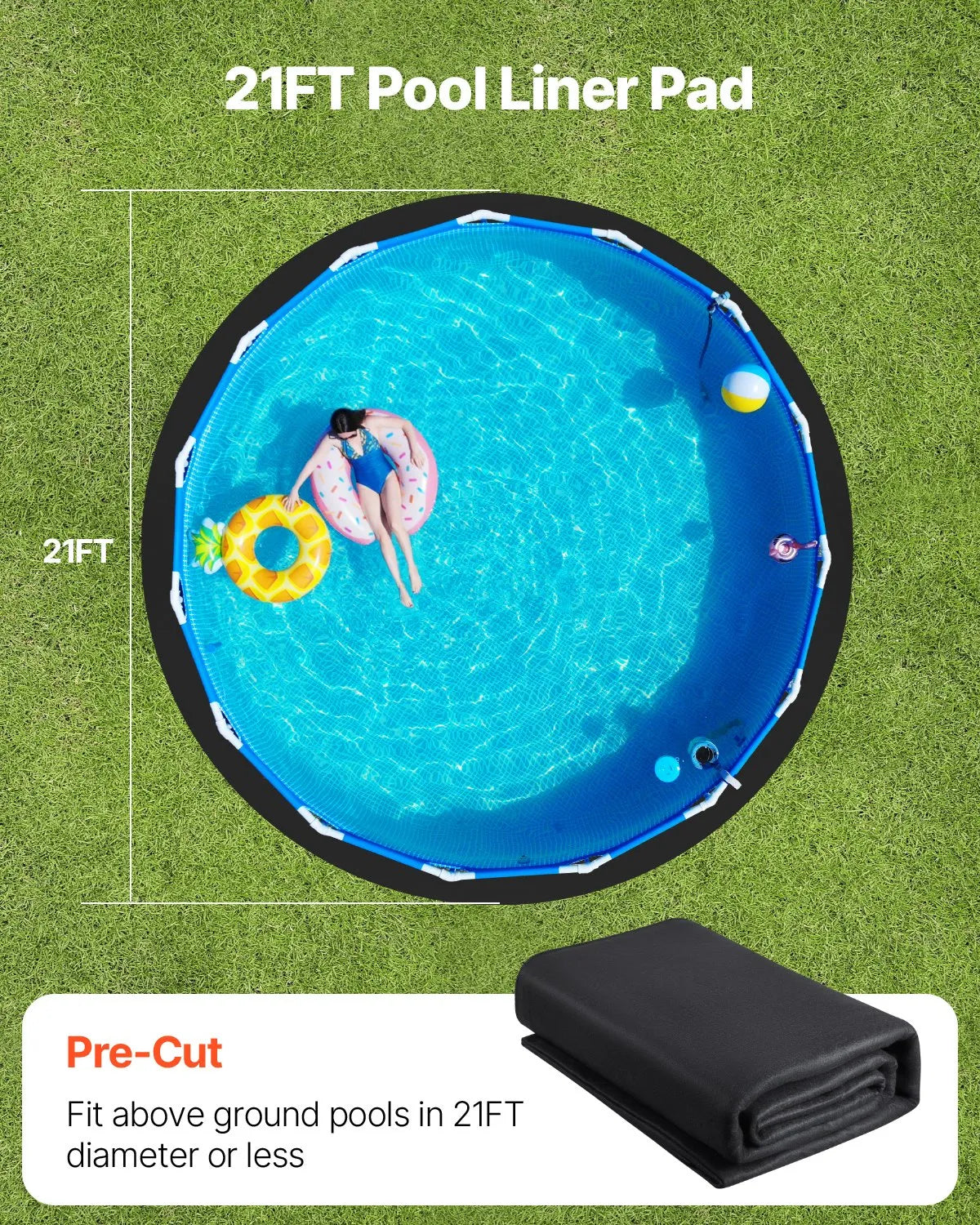 VEVOR Pool Liner Pad for Round Above Ground Pool Ø 6.40 m, Extra Thick Pool Underlay, Puncture Protection, Recycled Geotextile Base Material, Extends Liner Lifespan
