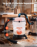 VEVOR ciklona putekļu separators ar 19 l tvertni, 50,8–63,5 mm savienojumi, 90 cm šļūtene, leņķa adapteris un pārvietojami riteņi