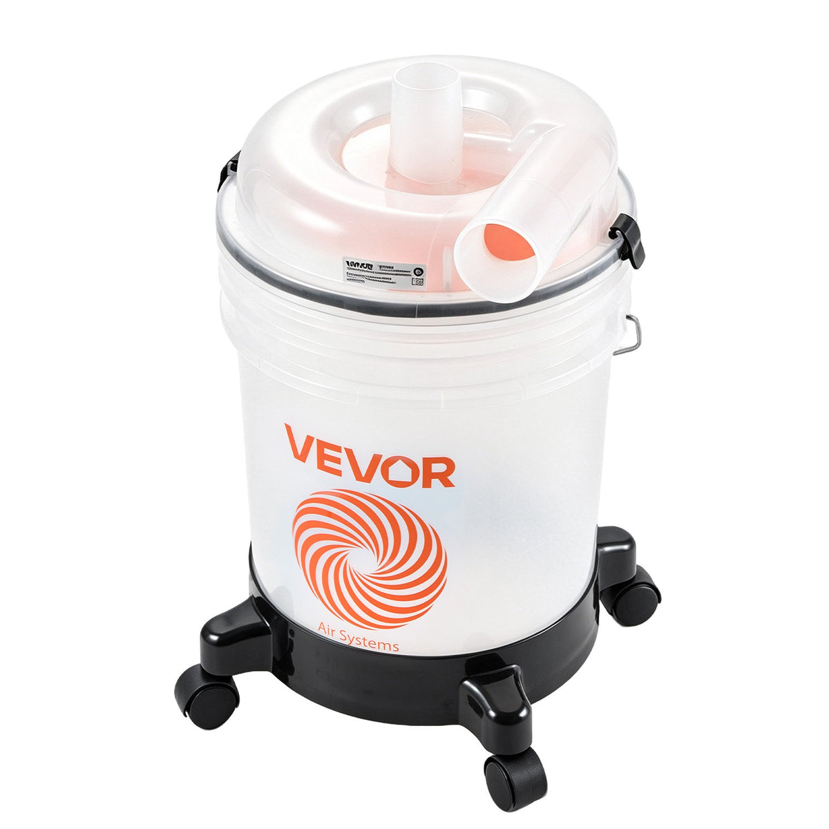 VEVOR ciklona putekļu separators ar 19 l tvertni, 50,8–63,5 mm savienojumi, 90 cm šļūtene, leņķa adapteris un pārvietojami riteņi