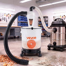 VEVOR ciklona putekļu separators ar 19 l tvertni, 50,8 mm pieslēgums, 90 cm PU šļūtene, leņķa adapteris un riteņi, caurspīdīgs PP