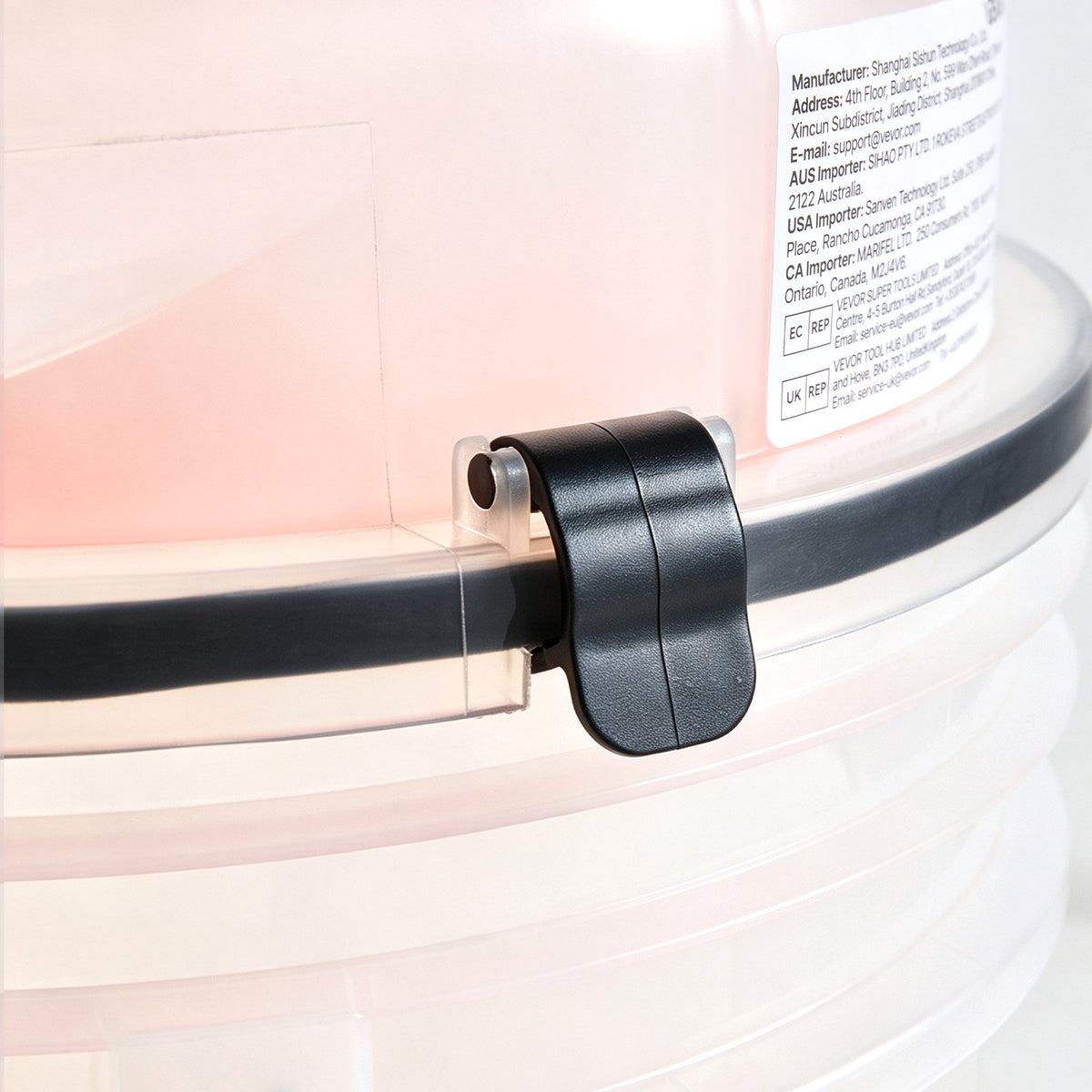 VEVOR ciklona putekļu separators ar 19 l tvertni, 50,8 mm pieslēgums, 90 cm PU šļūtene, leņķa adapteris un riteņi, caurspīdīgs PP