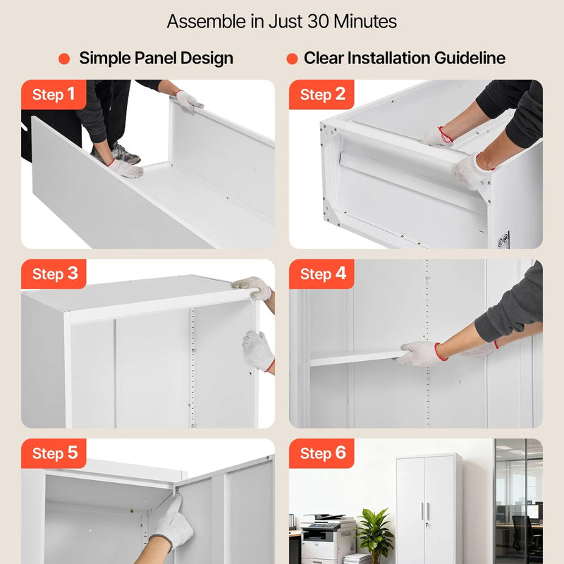 VEVOR metāla uzglabāšanas skapis 800 × 400 × 1750 mm, slēdzams tērauda skapis ar 5 līmeņiem, 4 regulējamiem plauktiem, 2 magnētiskām durvīm un 2 atslēgām, garāžai, noliktavai, pagrabam, veļas telpai un birojam, balts.