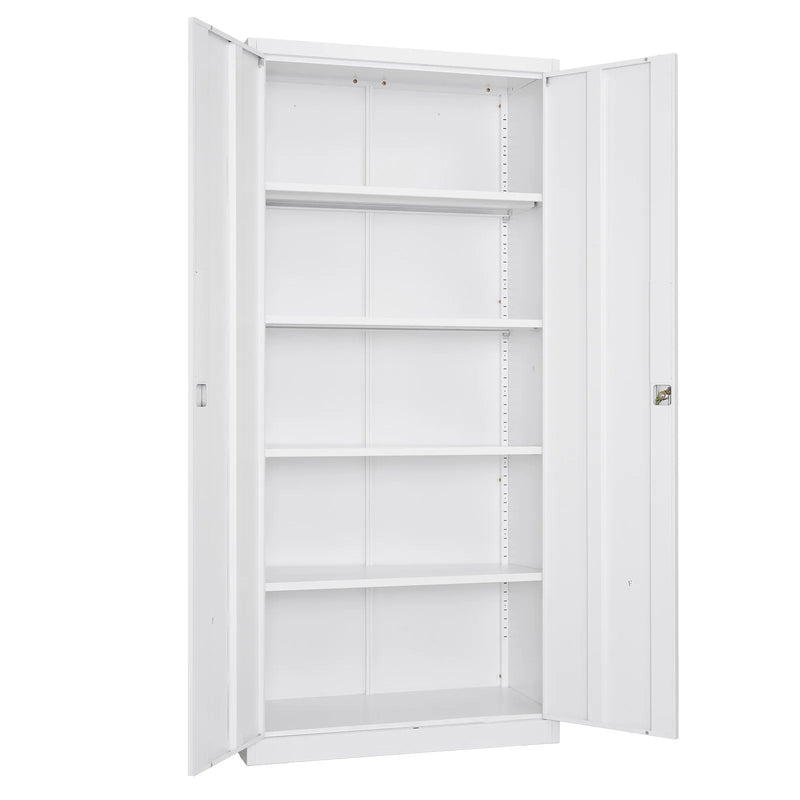 VEVOR metāla uzglabāšanas skapis 800 × 400 × 1750 mm, slēdzams tērauda skapis ar 5 līmeņiem, 4 regulējamiem plauktiem, 2 magnētiskām durvīm un 2 atslēgām, garāžai, noliktavai, pagrabam, veļas telpai un birojam, balts.