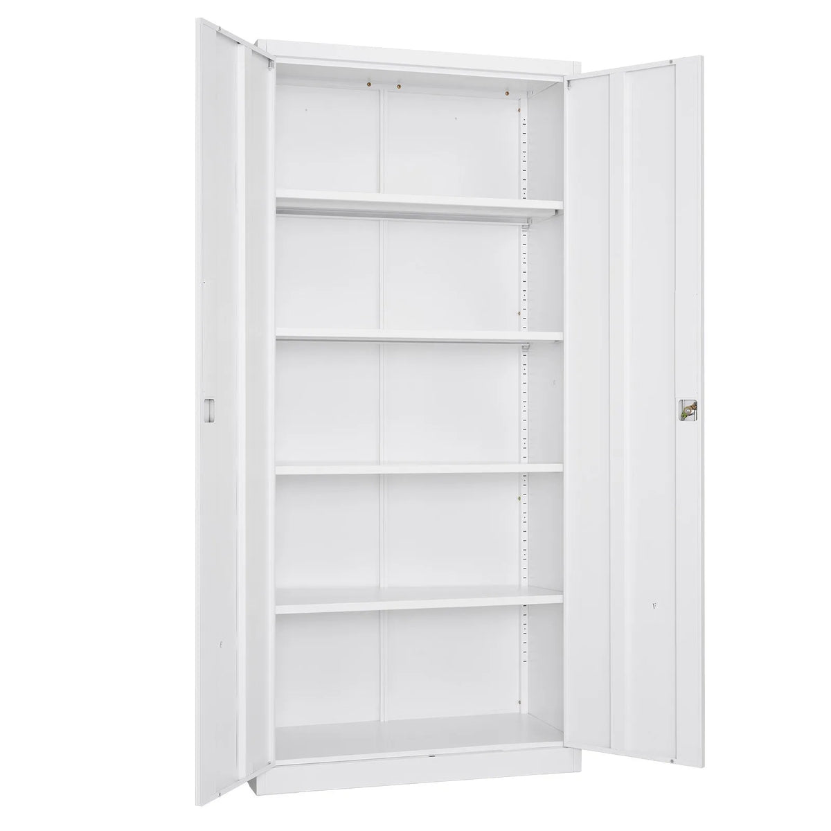 VEVORi metallist hoiukapp 800 × 400 × 1750 mm, lukustatav terasest kapp 5 tasandiga, 4 reguleeritava riiuliga, 2 magnetukse ja 2 võtmega, garaažile, laoruumile, keldrile, pesuruumile ja kontorile, valge.