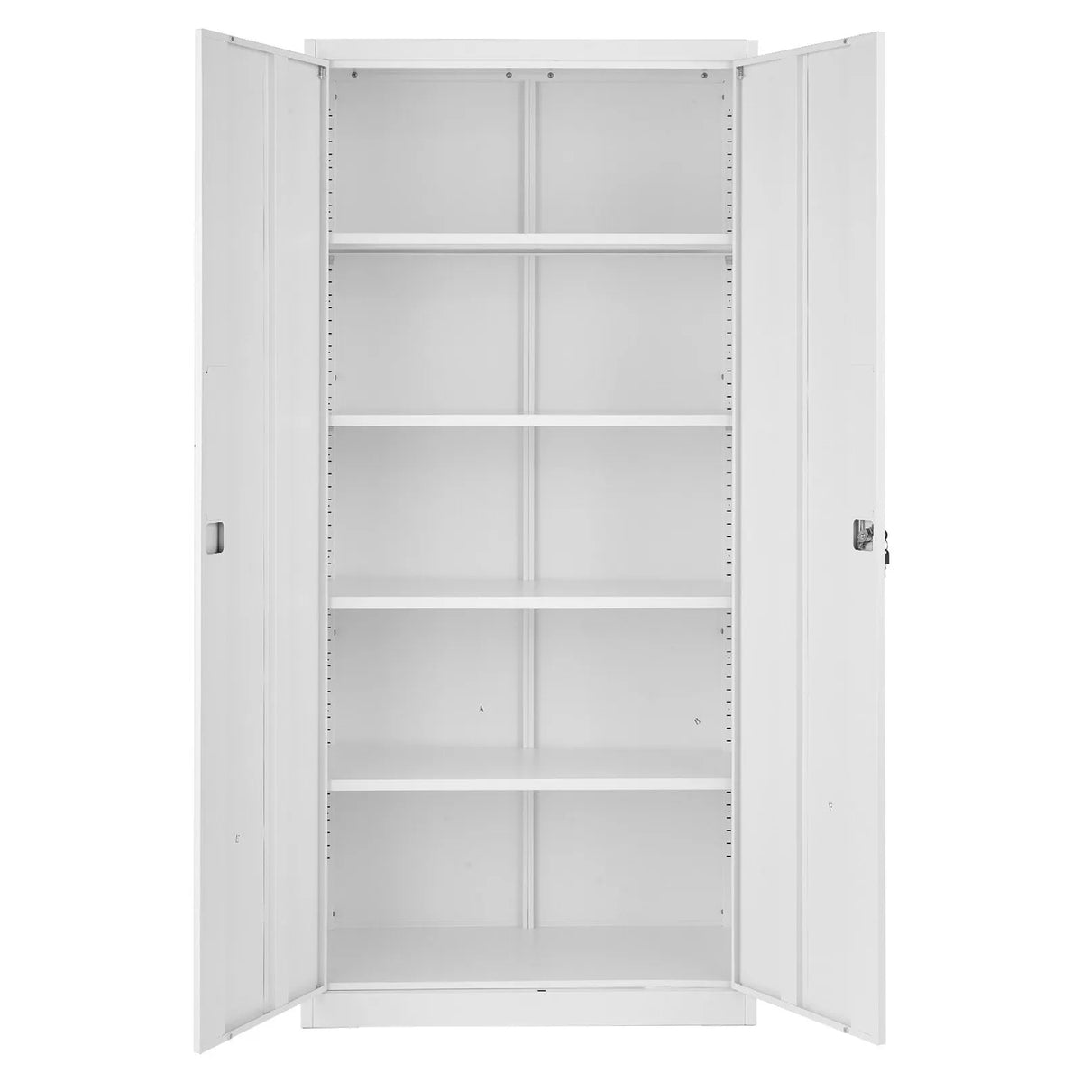 VEVORi metallist hoiukapp 800 × 400 × 1750 mm, lukustatav terasest kapp 5 tasandiga, 4 reguleeritava riiuliga, 2 magnetukse ja 2 võtmega, garaažile, laoruumile, keldrile, pesuruumile ja kontorile, valge.