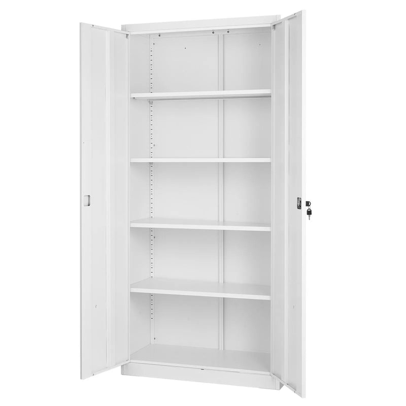 VEVOR metāla uzglabāšanas skapis 800 × 400 × 1750 mm, slēdzams tērauda skapis ar 5 līmeņiem, 4 regulējamiem plauktiem, 2 magnētiskām durvīm un 2 atslēgām, garāžai, noliktavai, pagrabam, veļas telpai un birojam, balts.