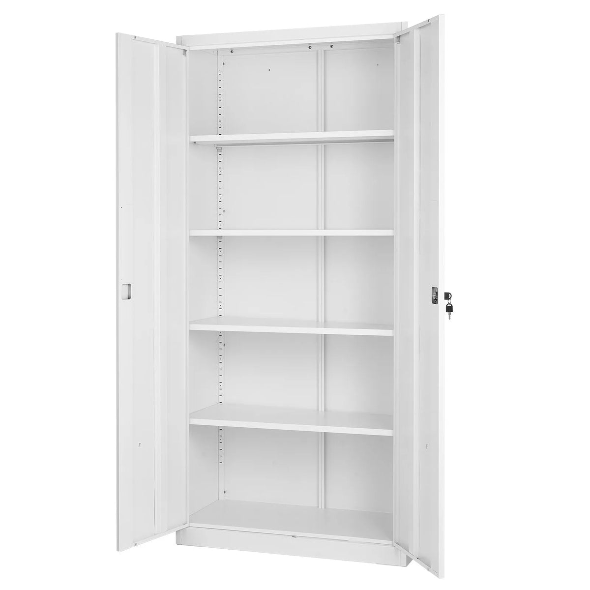 VEVORi metallist hoiukapp 800 × 400 × 1750 mm, lukustatav terasest kapp 5 tasandiga, 4 reguleeritava riiuliga, 2 magnetukse ja 2 võtmega, garaažile, laoruumile, keldrile, pesuruumile ja kontorile, valge.