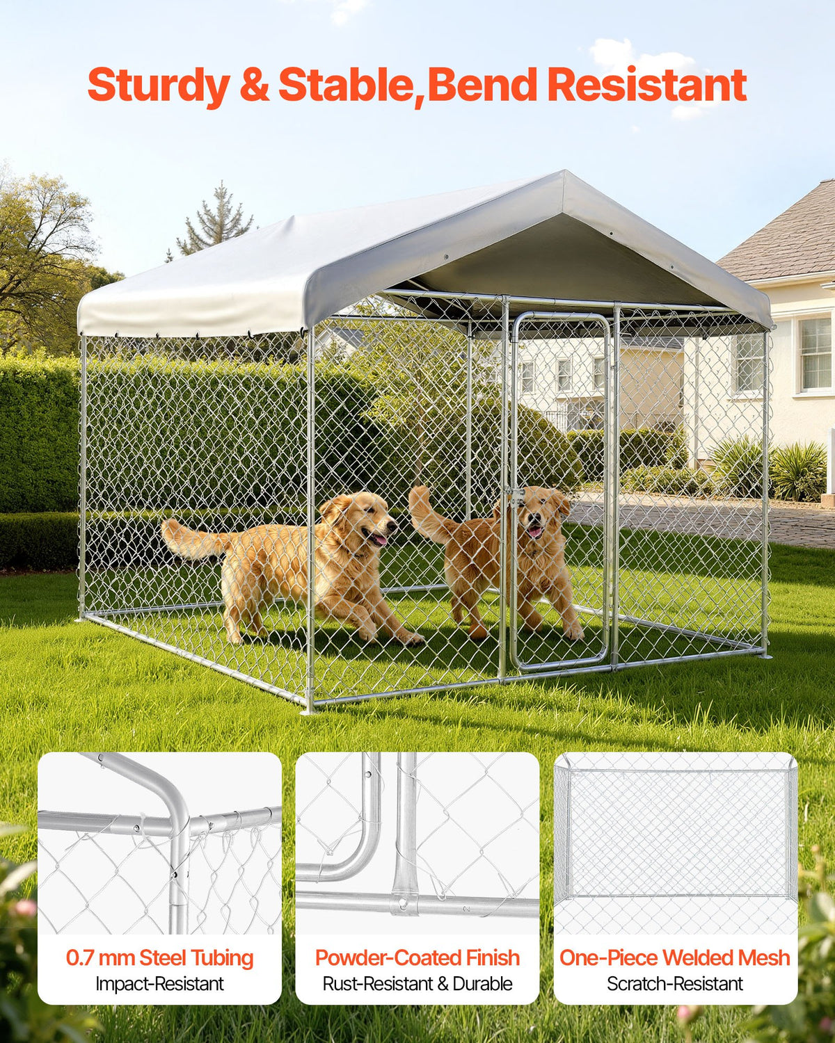 VEVOR Outdoor Dog Pen with UV-Resistant Roof Cover and Lock, 2.3 × 2.3 × 2.15 m