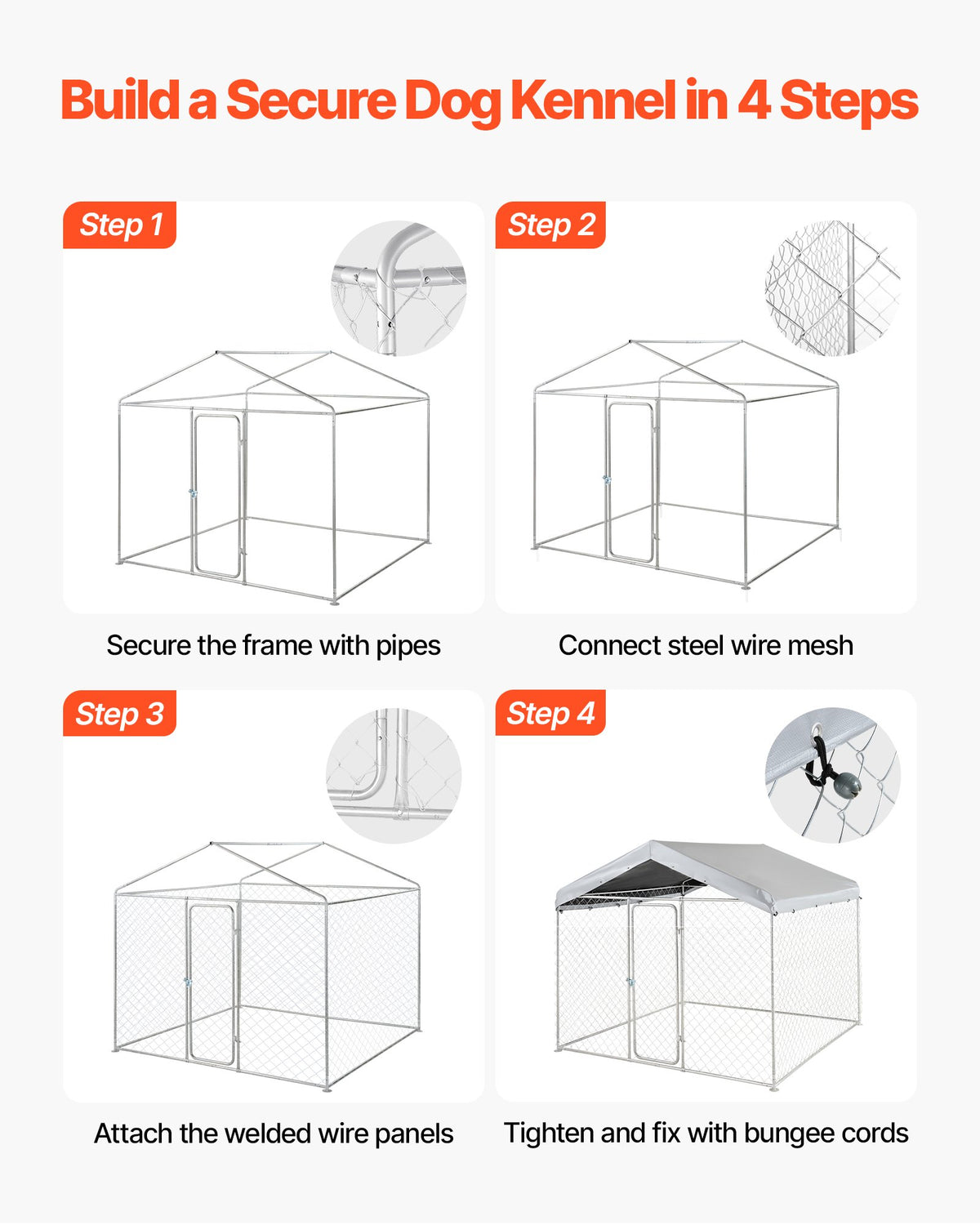 VEVOR Outdoor Dog Pen with UV-Resistant Roof Cover and Lock, 2.3 × 2.3 × 2.15 m