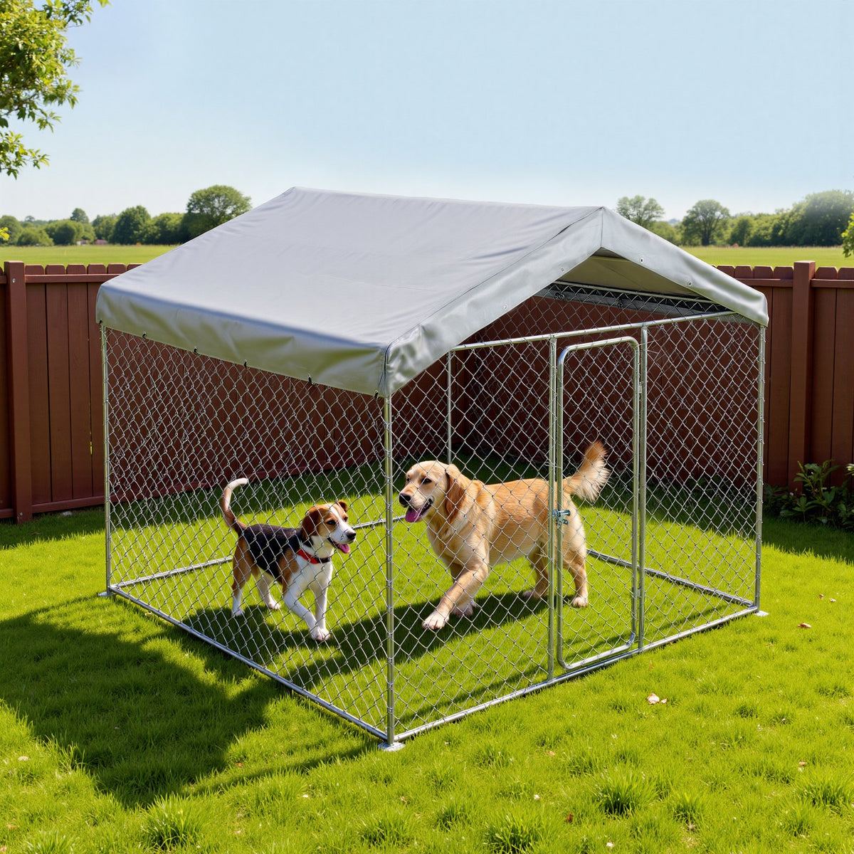 VEVOR Outdoor Dog Pen with UV-Resistant Roof Cover and Lock, 2.3 × 2.3 × 2.15 m