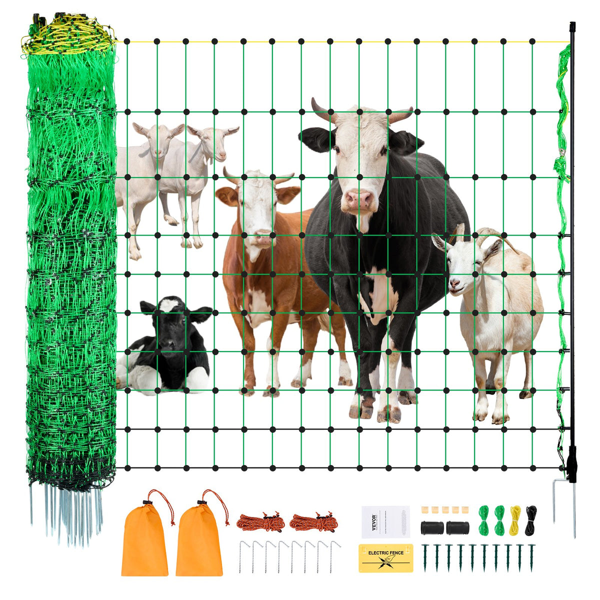 VEVOR elektriskais tīkla žogs, 1,27 m x 50 m, pārvietojams sieta žogs ar stabiem un mietiņiem kazām, aitām, briežiem, cūkām un suņiem, piemērots pagalmiem, dārziem un saimniecībām - ZEMLETES.LV